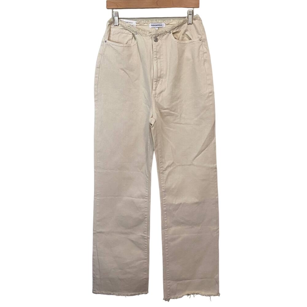 We Wore What Frayed WB Straight Leg Jeans Minimalist Neutral Size 29 x 30.5
